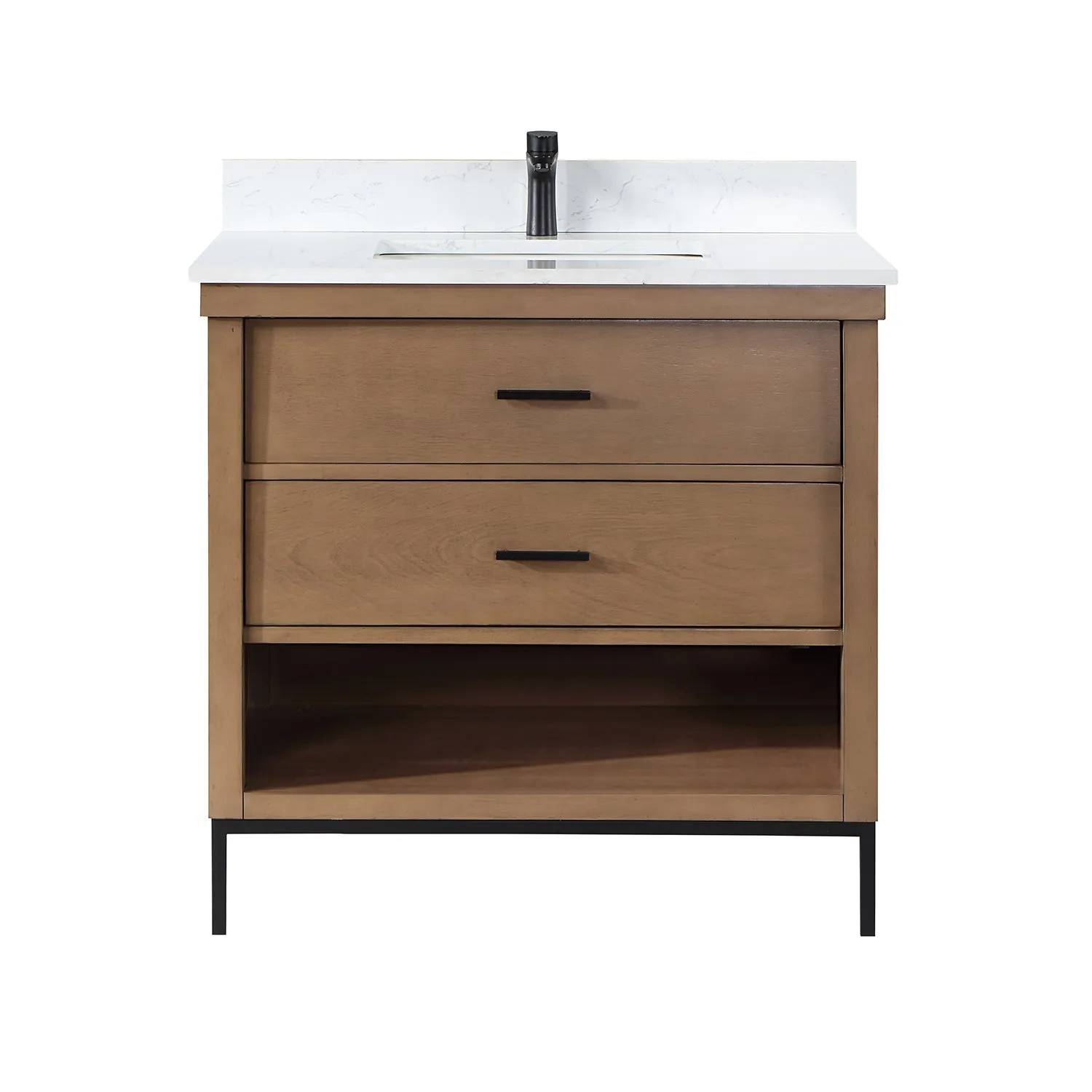 Altair Designs Kesia 36" Single Bathroom Vanity Set with Aosta White Composite Stone Countertop - 545036-WH-AW-NM