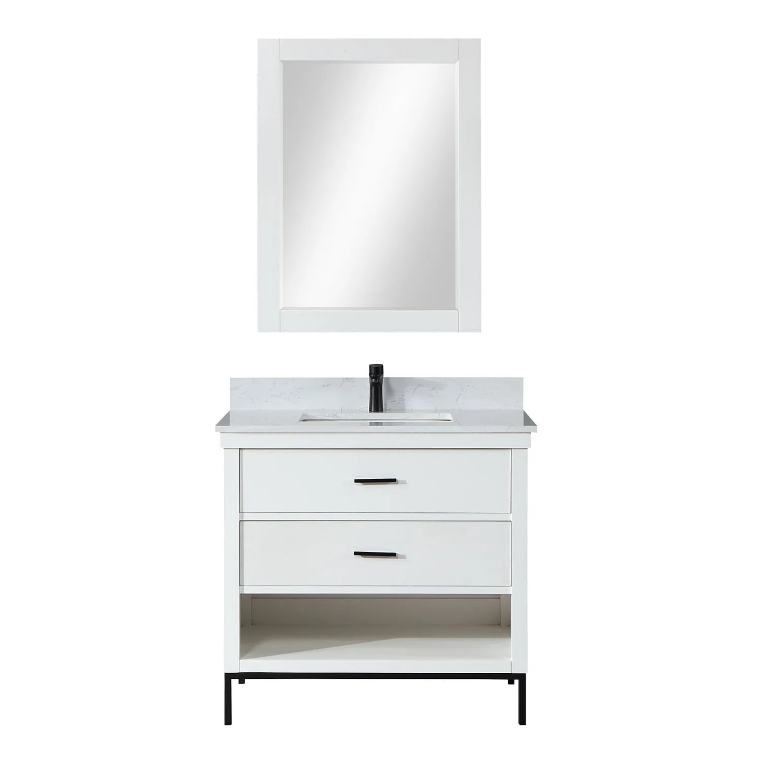 Altair Designs Kesia 36" Single Bathroom Vanity Set with Aosta White Composite Stone Countertop - 545036-WH-AW-NM