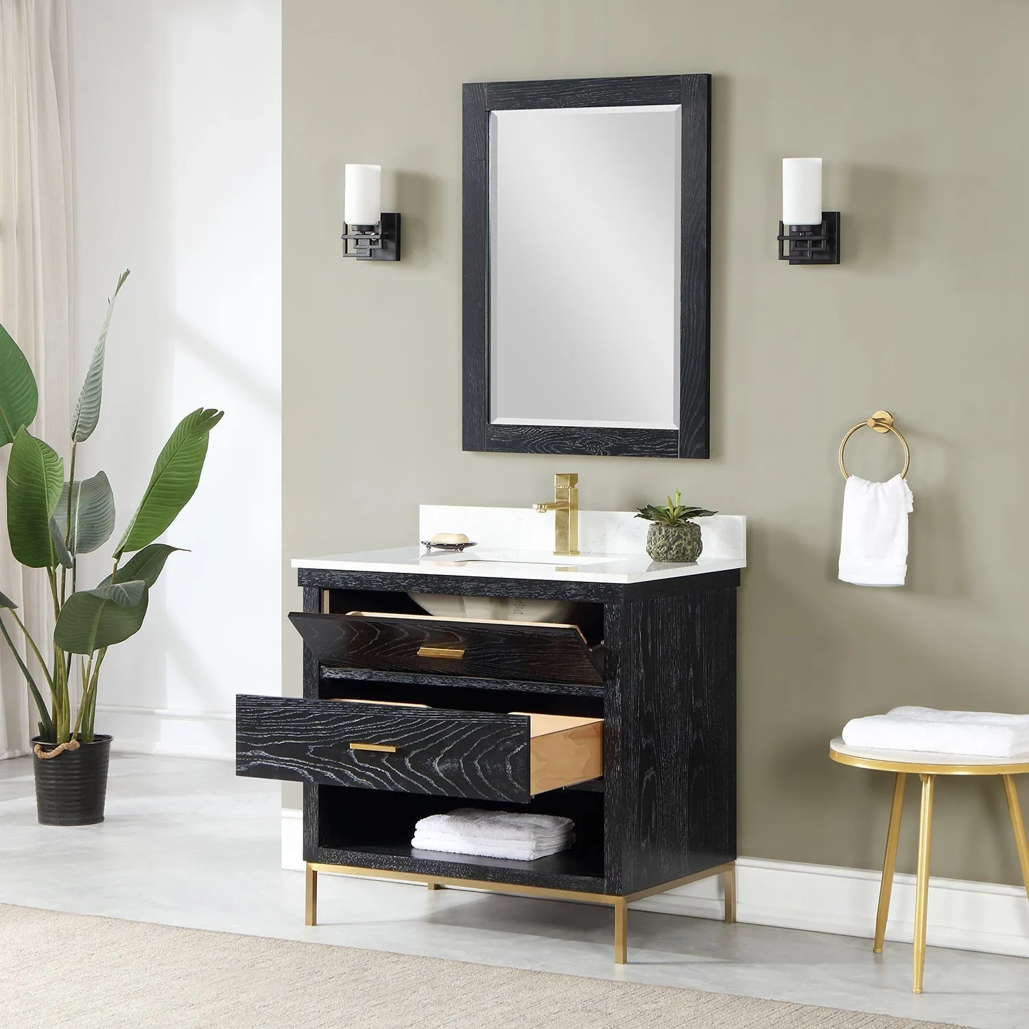 Altair Designs Kesia 36" Single Bathroom Vanity Set with Aosta White Composite Stone Countertop - 545036-WH-AW-NM