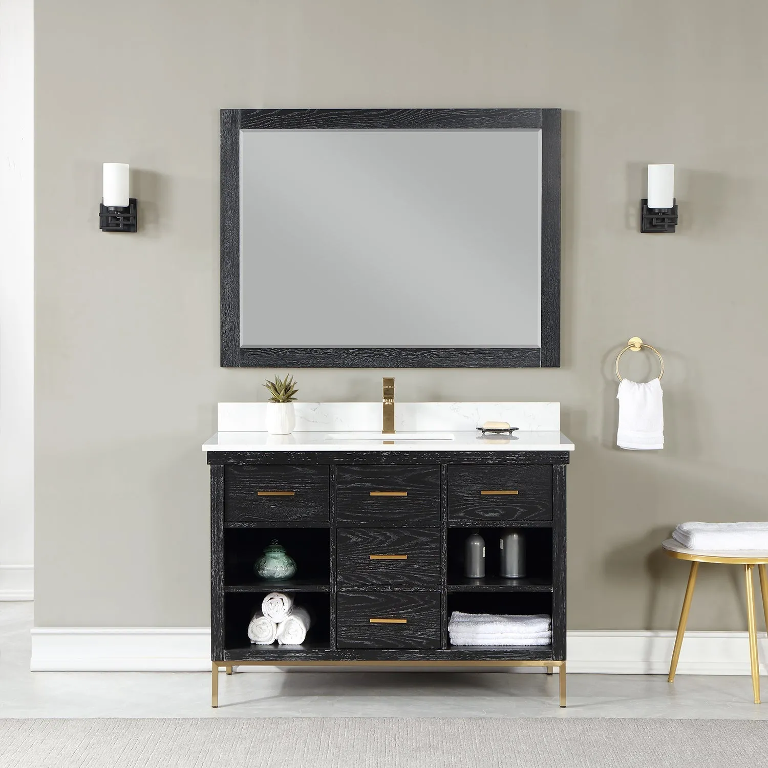 Altair Designs Kesia 48" Single Bathroom Vanity Set with Aosta White Composite Stone Countertop - 545048-WH-AW-NM