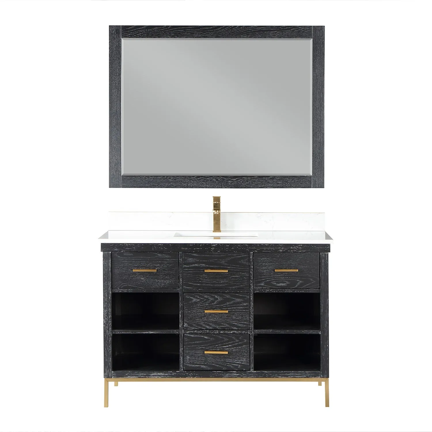 Altair Designs Kesia 48" Single Bathroom Vanity Set with Aosta White Composite Stone Countertop - 545048-WH-AW-NM
