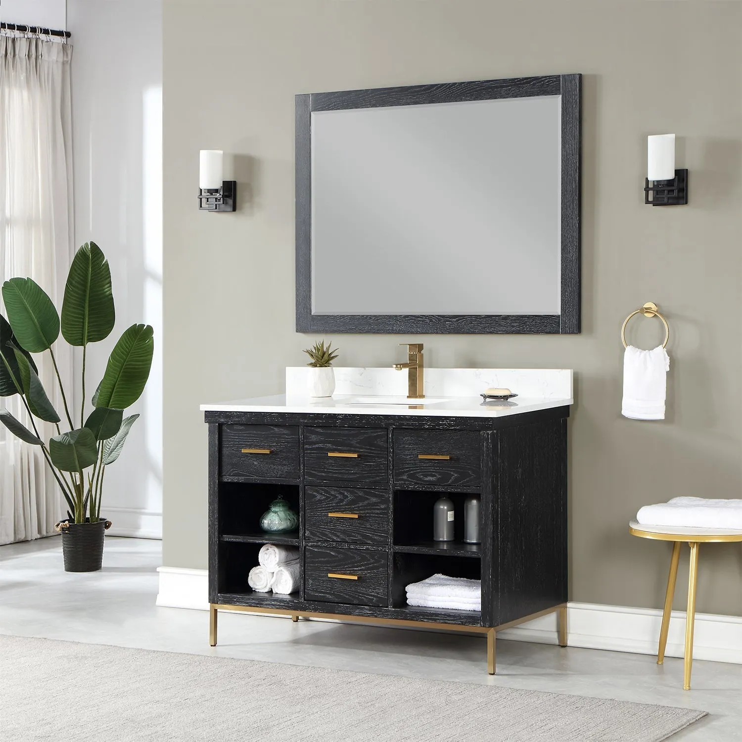 Altair Designs Kesia 48" Single Bathroom Vanity Set with Aosta White Composite Stone Countertop - 545048-WH-AW-NM