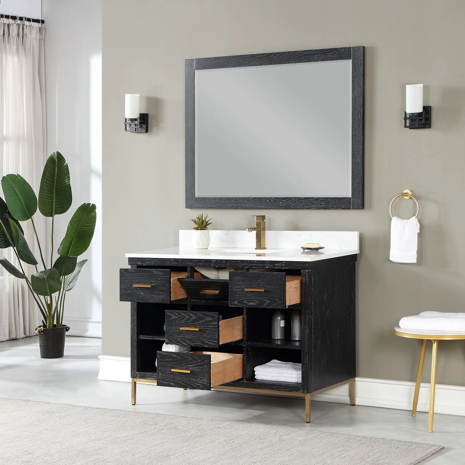 Altair Designs Kesia 48" Single Bathroom Vanity Set with Aosta White Composite Stone Countertop - 545048-WH-AW-NM