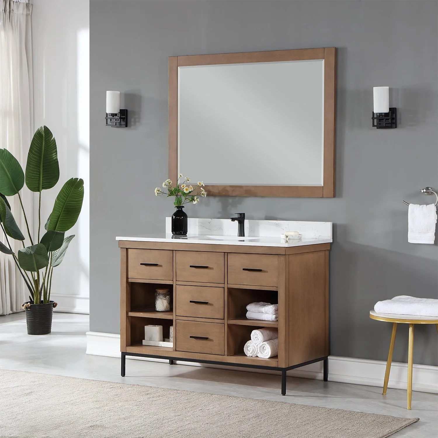 Altair Designs Kesia 48" Single Bathroom Vanity Set with Aosta White Composite Stone Countertop - 545048-WH-AW-NM