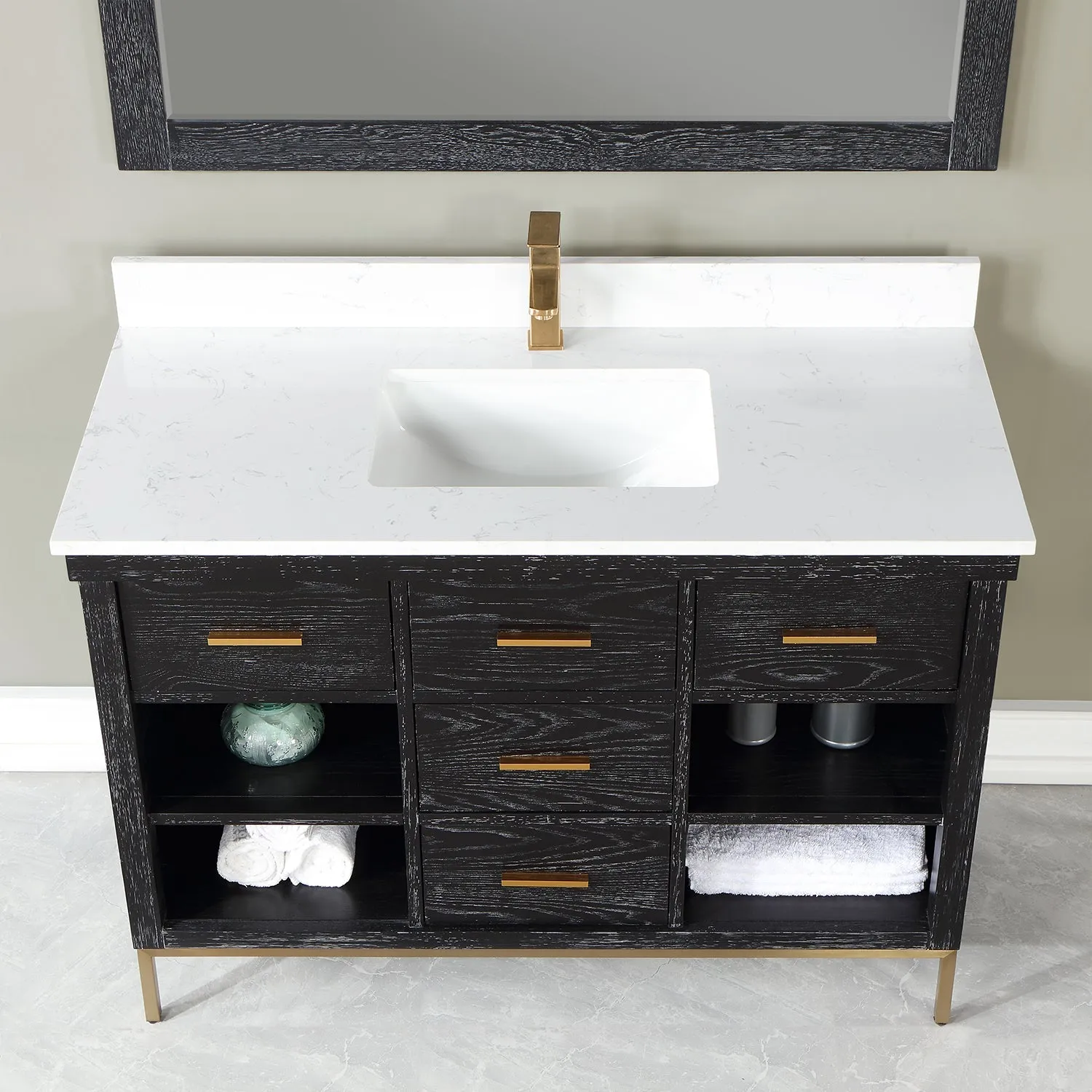 Altair Designs Kesia 48" Single Bathroom Vanity Set with Aosta White Composite Stone Countertop - 545048-WH-AW-NM
