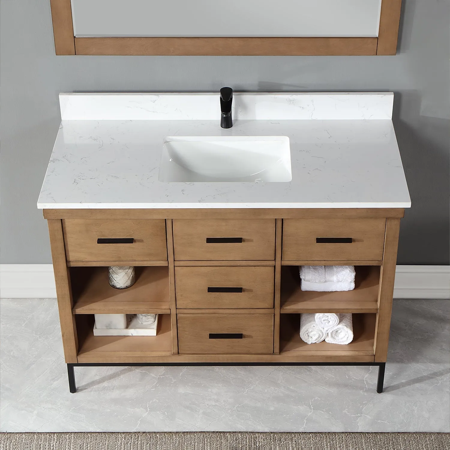 Altair Designs Kesia 48" Single Bathroom Vanity Set with Aosta White Composite Stone Countertop - 545048-WH-AW-NM