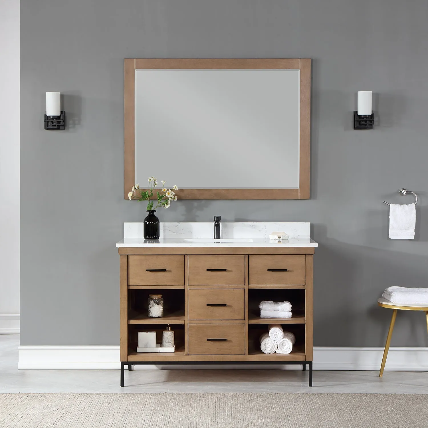 Altair Designs Kesia 48" Single Bathroom Vanity Set with Aosta White Composite Stone Countertop - 545048-WH-AW-NM