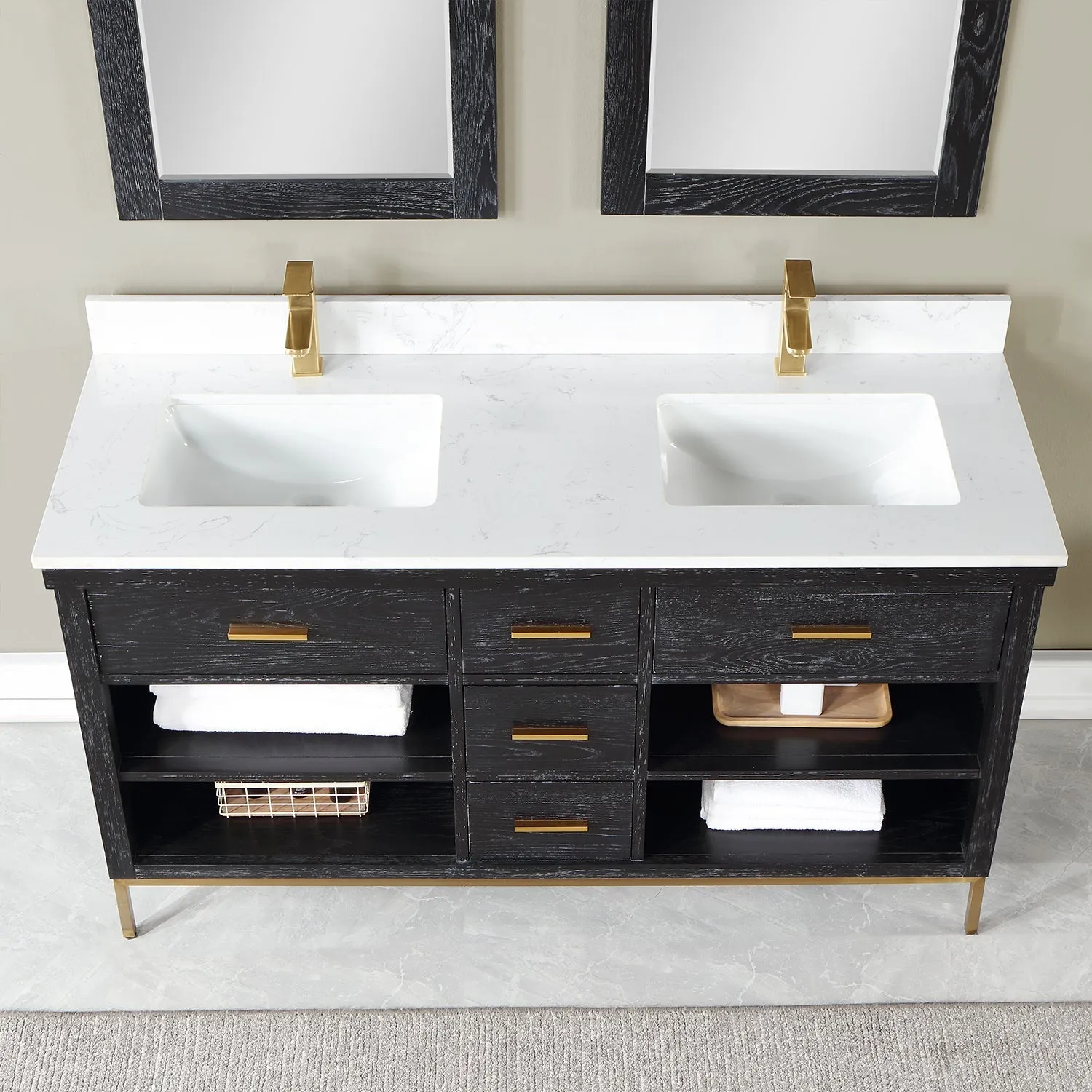 Altair Designs Kesia 60" Double Bathroom Vanity Set with Aosta White Composite Stone Countertop - 545060-WH-AW-NM