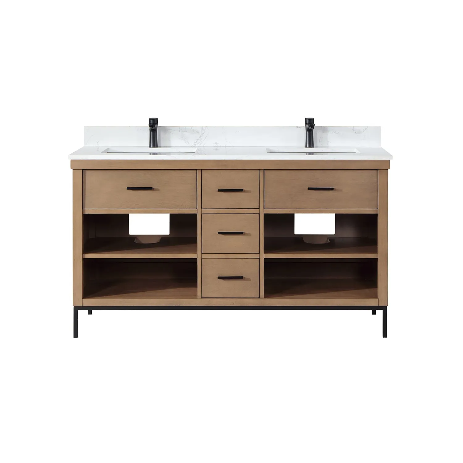 Altair Designs Kesia 60" Double Bathroom Vanity Set with Aosta White Composite Stone Countertop - 545060-WH-AW-NM