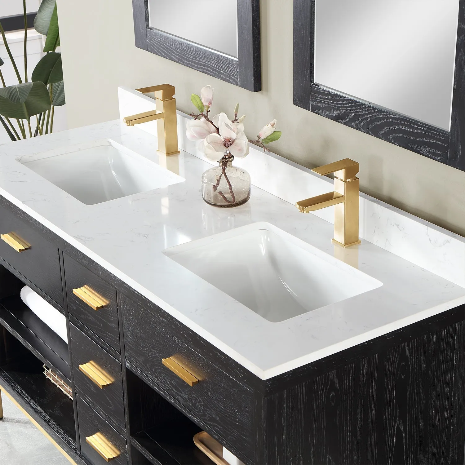 Altair Designs Kesia 60" Double Bathroom Vanity Set with Aosta White Composite Stone Countertop - 545060-WH-AW-NM