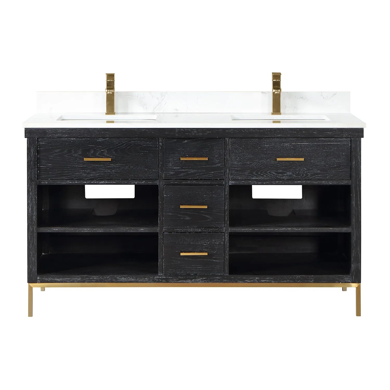 Altair Designs Kesia 60" Double Bathroom Vanity Set with Aosta White Composite Stone Countertop - 545060-WH-AW-NM