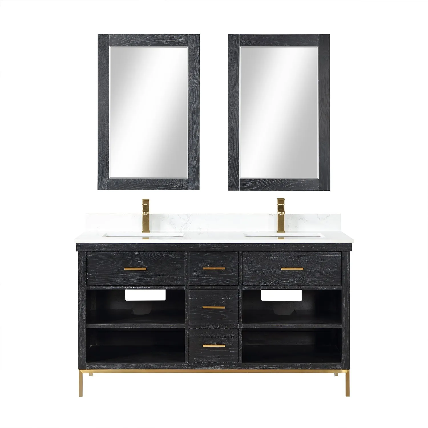 Altair Designs Kesia 60" Double Bathroom Vanity Set with Aosta White Composite Stone Countertop - 545060-WH-AW-NM