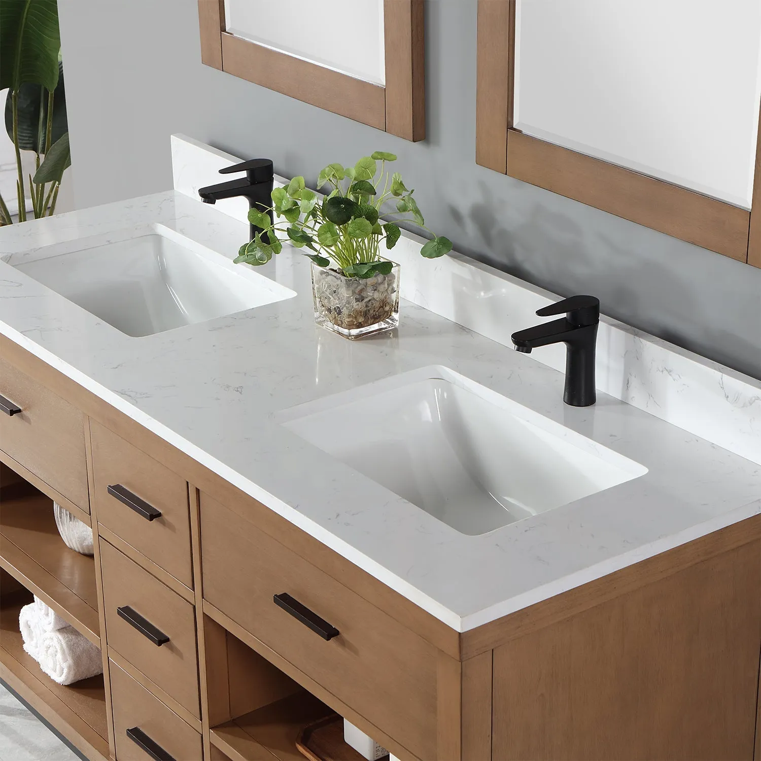 Altair Designs Kesia 60" Double Bathroom Vanity Set with Aosta White Composite Stone Countertop - 545060-WH-AW-NM
