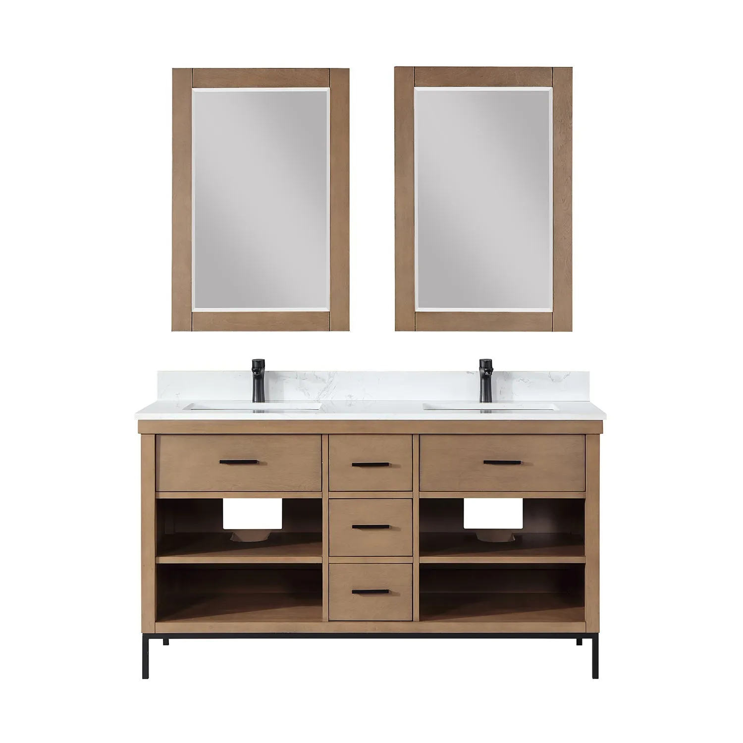Altair Designs Kesia 60" Double Bathroom Vanity Set with Aosta White Composite Stone Countertop - 545060-WH-AW-NM