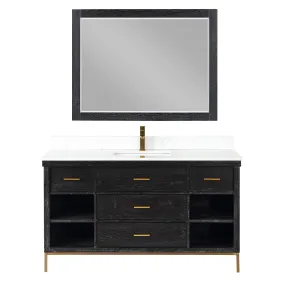 Altair Designs Kesia 60" Single Bathroom Vanity Set with Carrara White Composite Stone Countertop - 545060S-WH-AW-NM