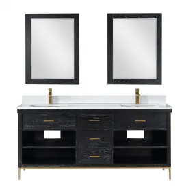 Altair Designs Kesia 72" Double Bathroom Vanity Set with Aosta White Composite Stone Countertop  - 545072-WH-AW-NM