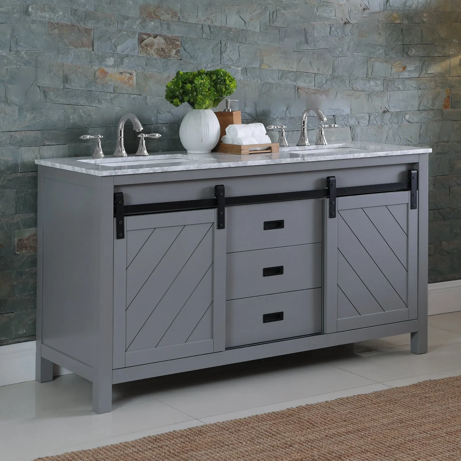 Altair Designs Kinsley 60" Double Bathroom Vanity Set with Carrara White Marble Countertop - 536060-WH-CA-NM