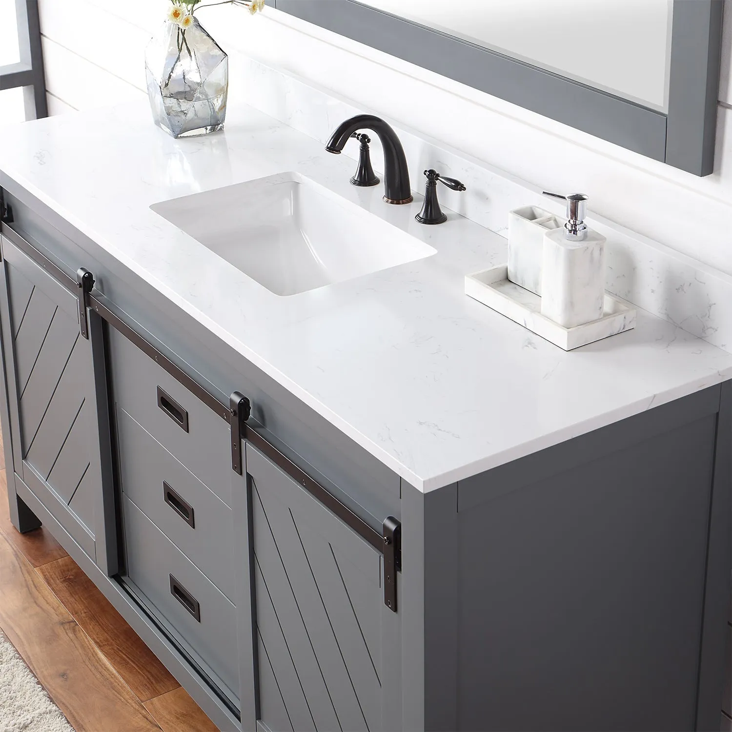 Altair Designs Kinsley 60" Single Bathroom Vanity Set with Aosta White Marble Countertop - 536060S-WH-AW-NM