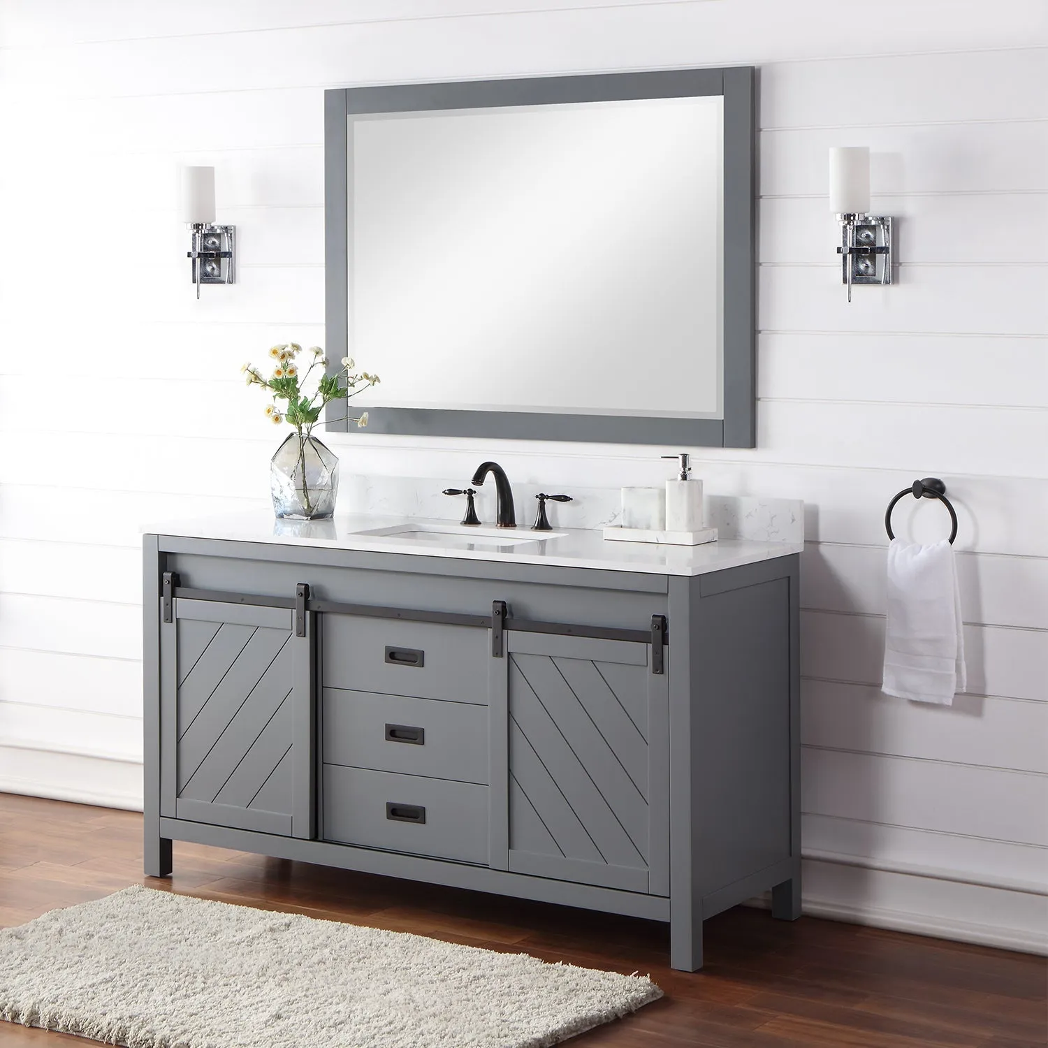 Altair Designs Kinsley 60" Single Bathroom Vanity Set with Aosta White Marble Countertop - 536060S-WH-AW-NM