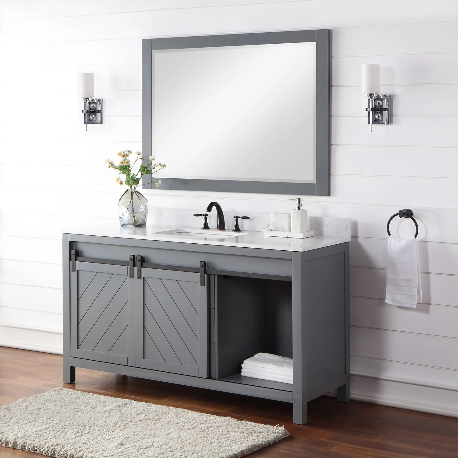Altair Designs Kinsley 60" Single Bathroom Vanity Set with Aosta White Marble Countertop - 536060S-WH-AW-NM