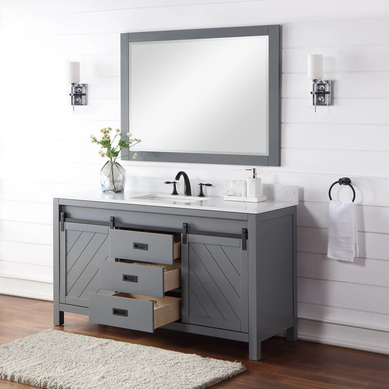 Altair Designs Kinsley 60" Single Bathroom Vanity Set with Aosta White Marble Countertop - 536060S-WH-AW-NM