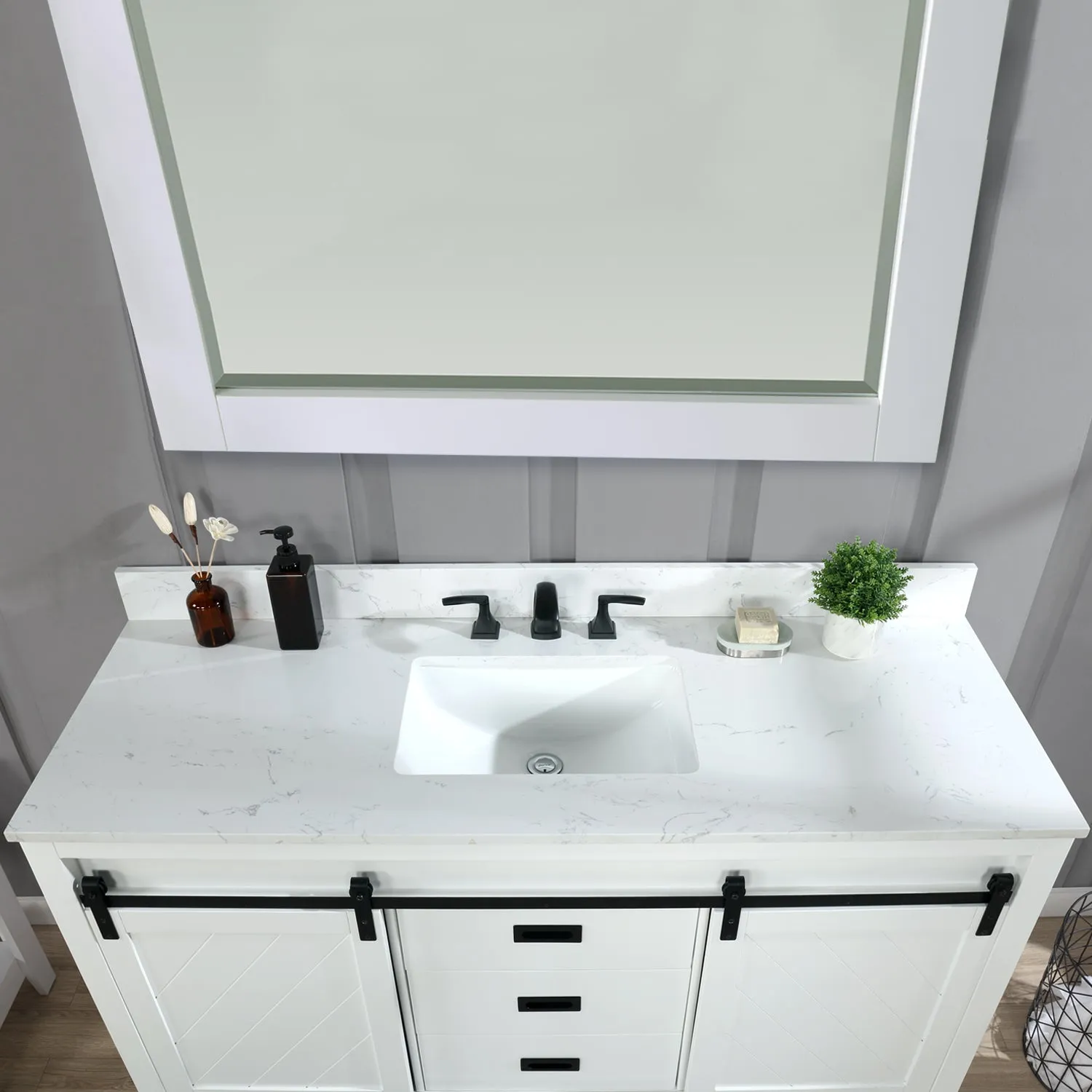 Altair Designs Kinsley 60" Single Bathroom Vanity Set with Aosta White Marble Countertop - 536060S-WH-AW-NM