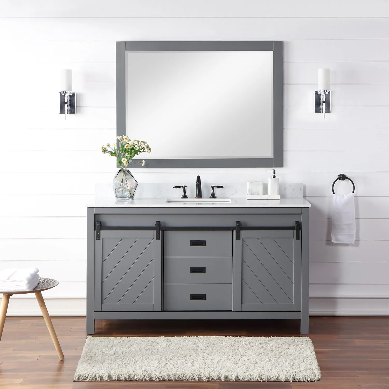 Altair Designs Kinsley 60" Single Bathroom Vanity Set with Aosta White Marble Countertop - 536060S-WH-AW-NM