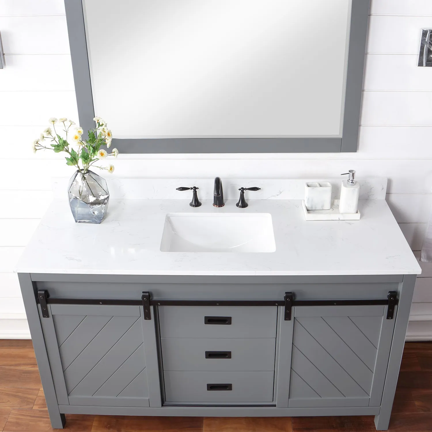 Altair Designs Kinsley 60" Single Bathroom Vanity Set with Aosta White Marble Countertop - 536060S-WH-AW-NM