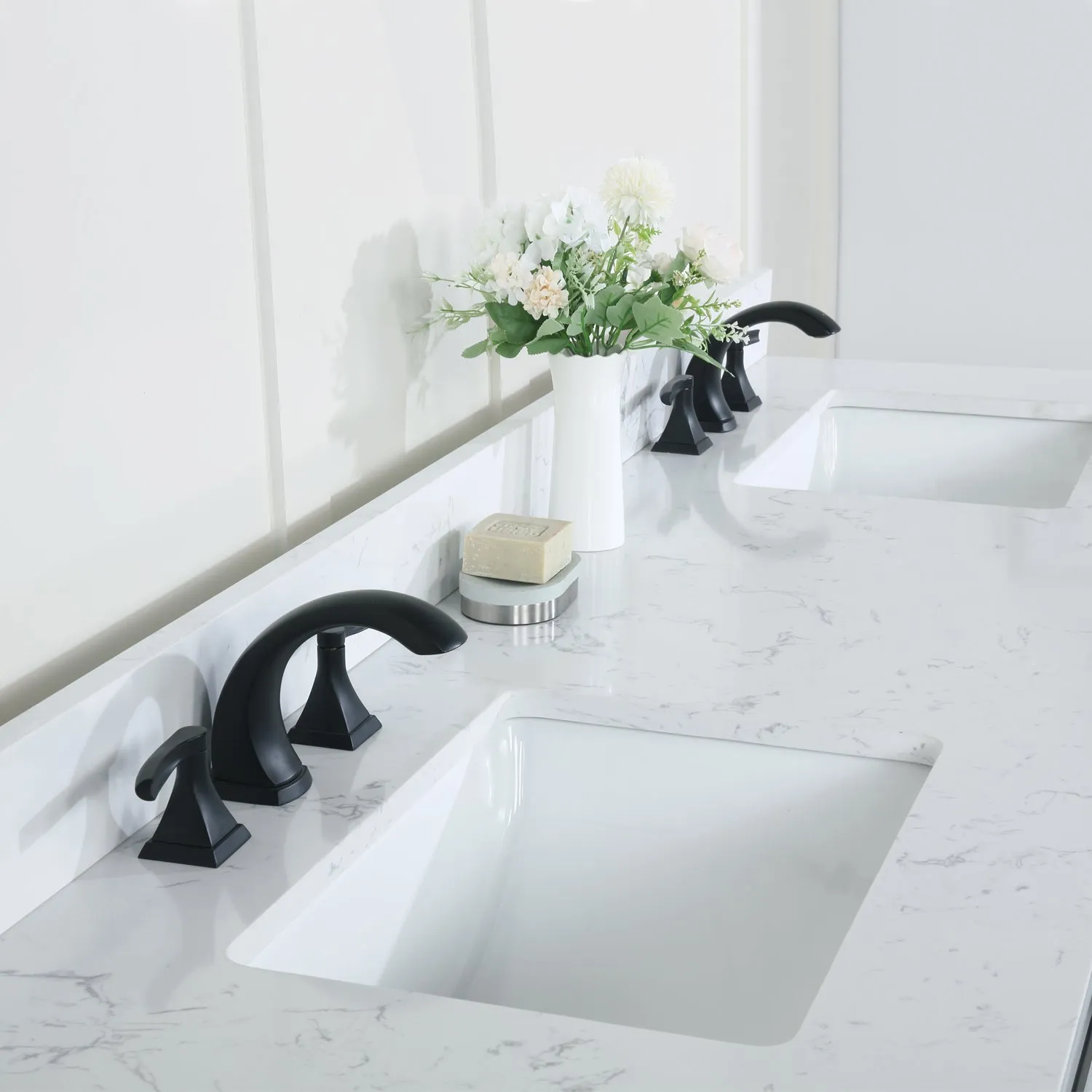 Altair Designs Kinsley 72" Double Bathroom Vanity Set with Aosta White Marble Countertop - 536072-WH-AW-NM