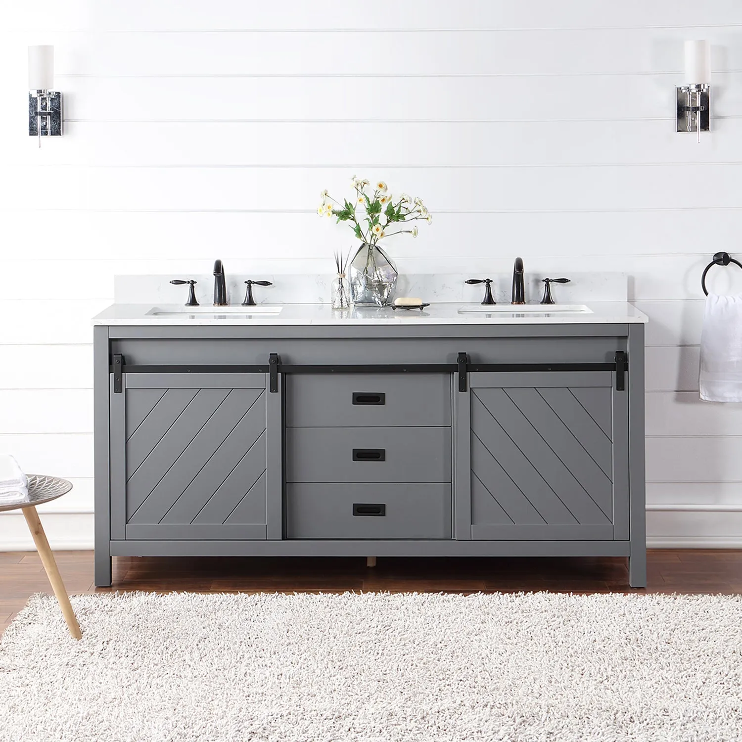 Altair Designs Kinsley 72" Double Bathroom Vanity Set with Aosta White Marble Countertop - 536072-WH-AW-NM
