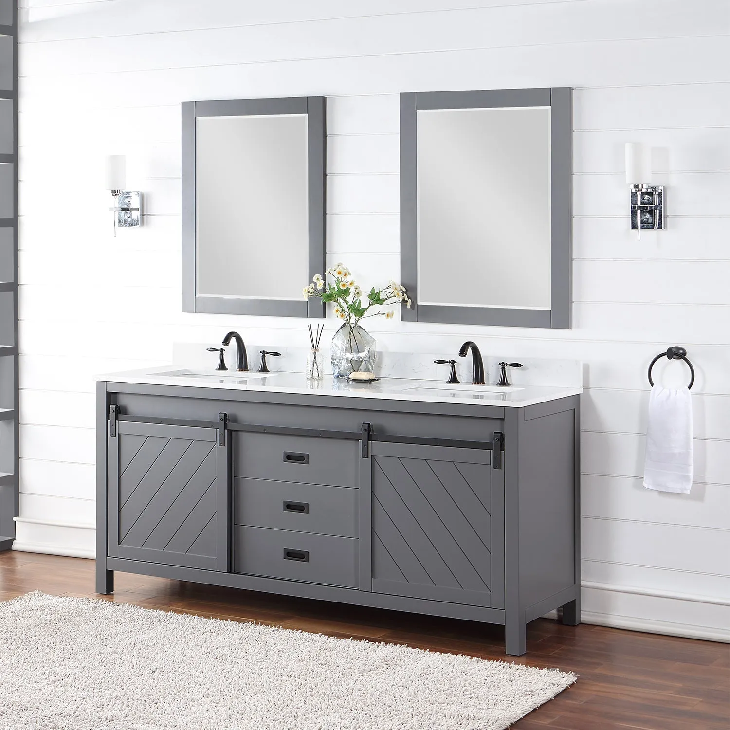 Altair Designs Kinsley 72" Double Bathroom Vanity Set with Aosta White Marble Countertop - 536072-WH-AW-NM