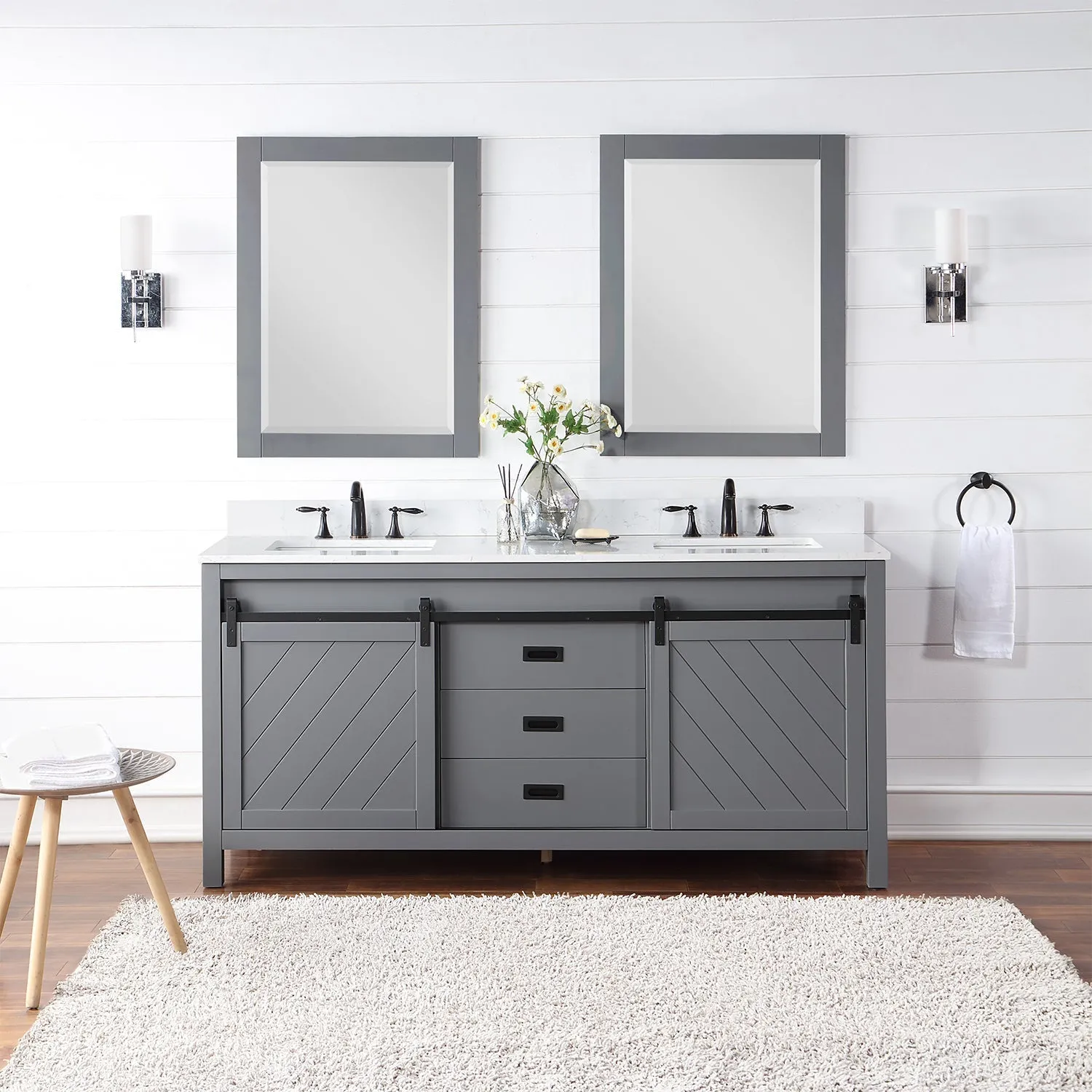 Altair Designs Kinsley 72" Double Bathroom Vanity Set with Aosta White Marble Countertop - 536072-WH-AW-NM