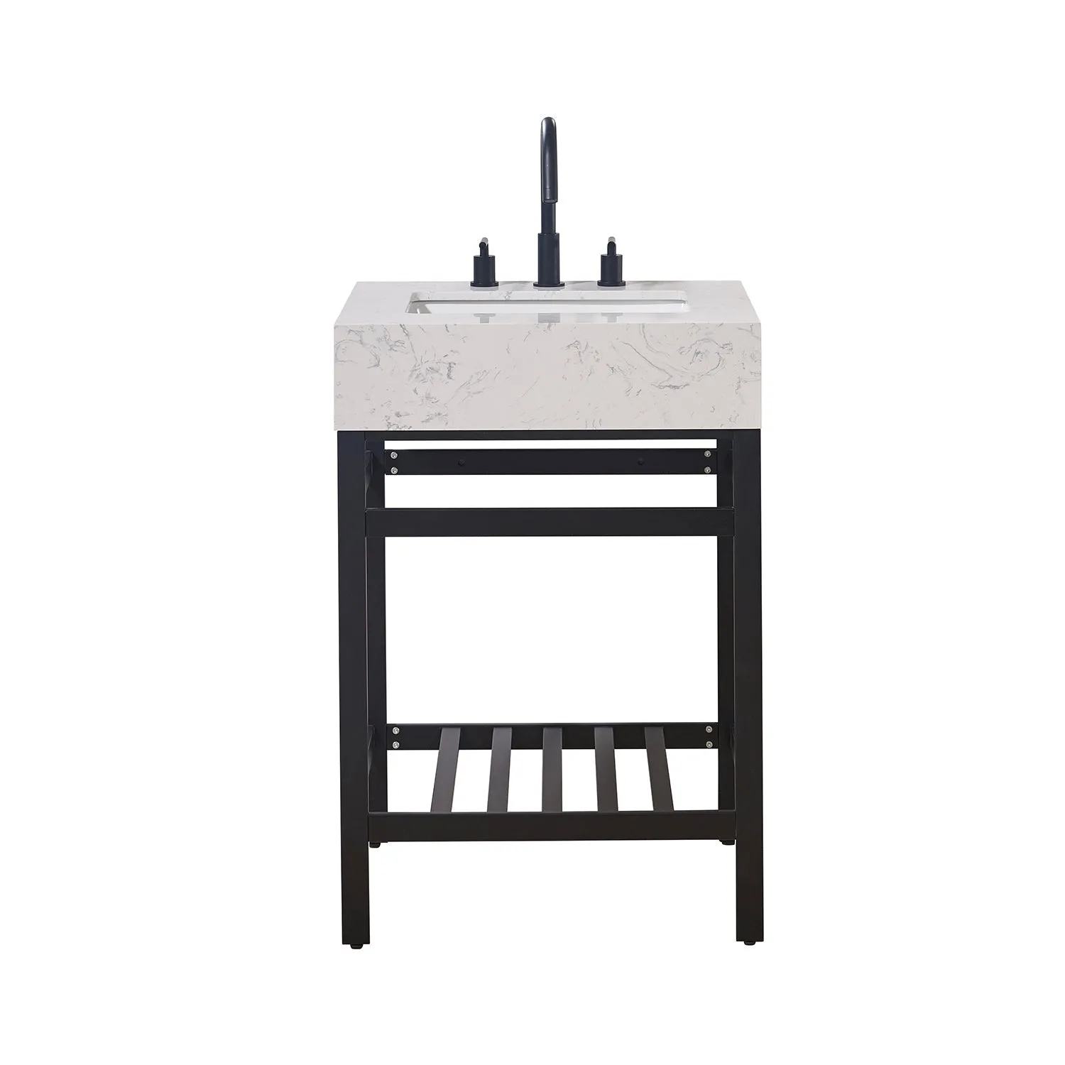 Altair Designs Merano 24" Single Stainless Steel Vanity Console with Aosta White Stone Countertop - 68024-AWAP-MB-NM