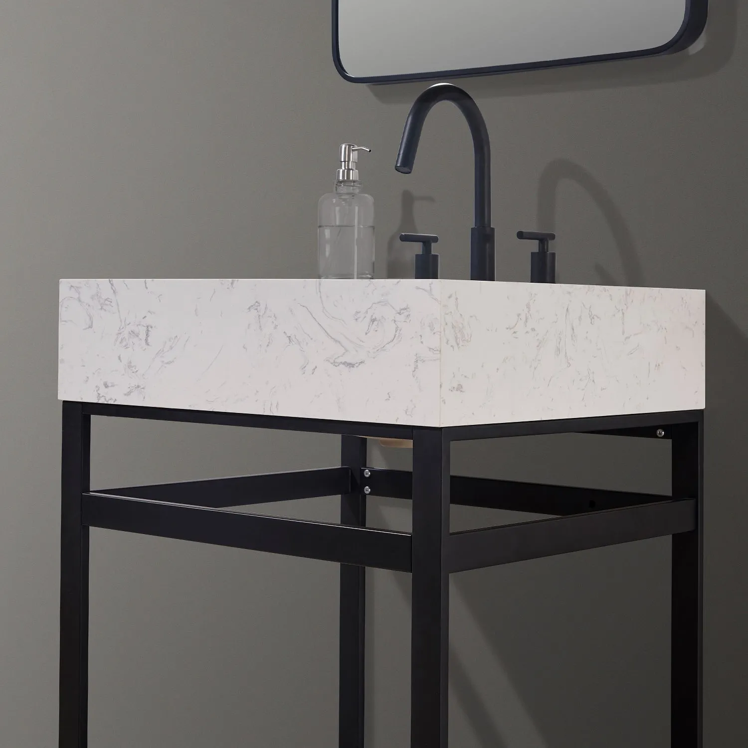 Altair Designs Merano 24" Single Stainless Steel Vanity Console with Aosta White Stone Countertop - 68024-AWAP-MB-NM