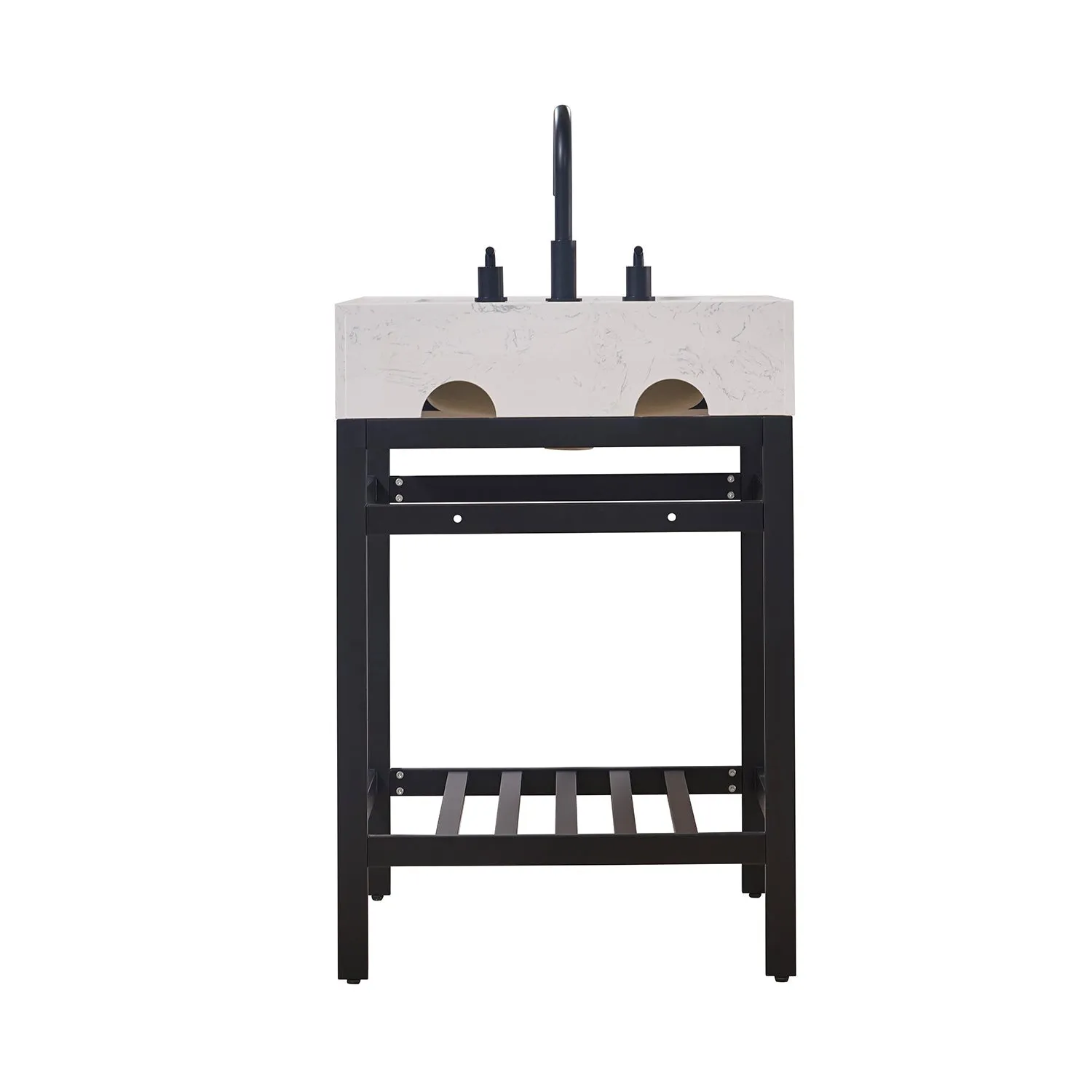 Altair Designs Merano 24" Single Stainless Steel Vanity Console with Aosta White Stone Countertop - 68024-AWAP-MB-NM