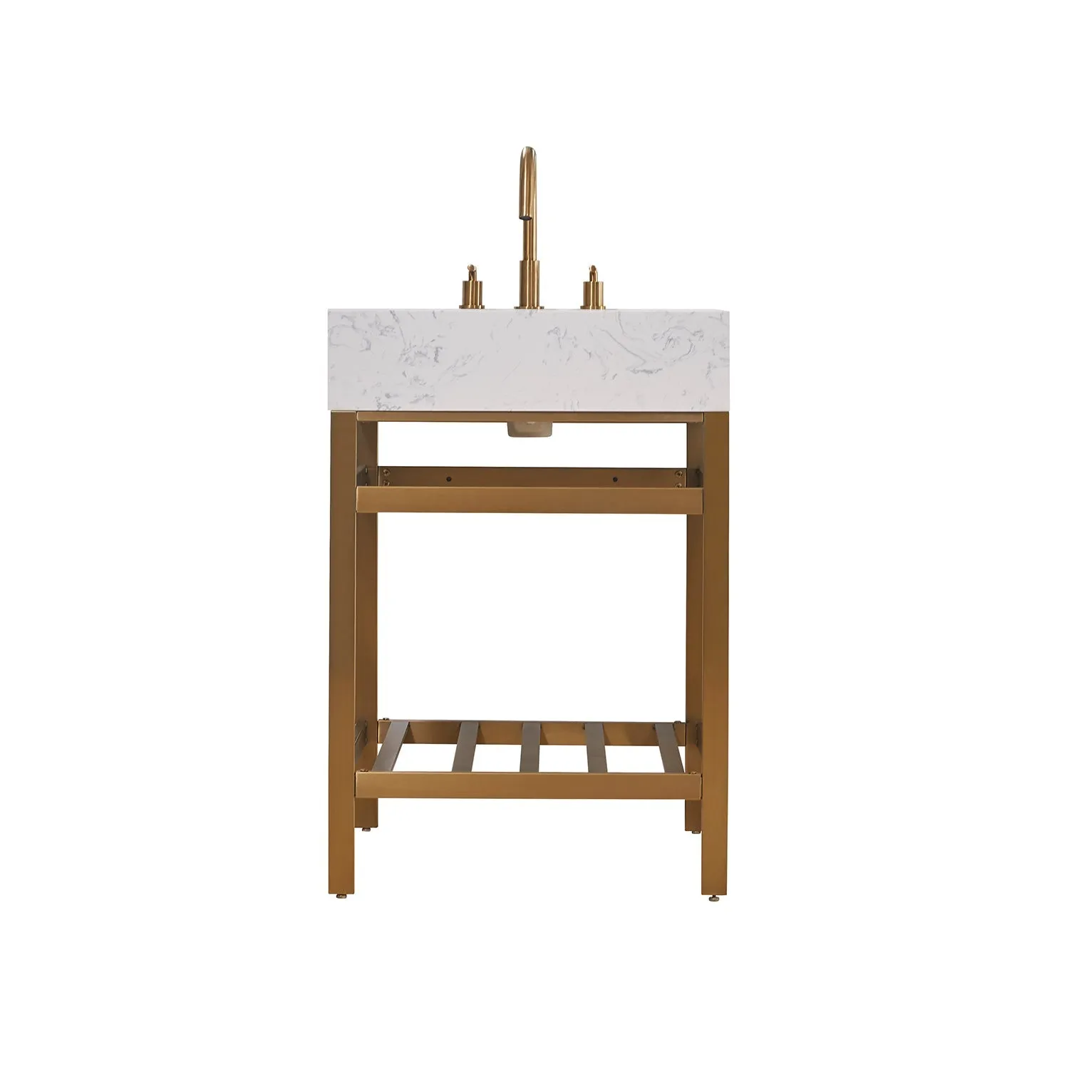 Altair Designs Merano 24" Single Stainless Steel Vanity Console with Aosta White Stone Countertop - 68024-AWAP-MB-NM