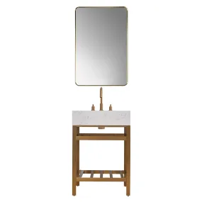 Altair Designs Merano 24" Single Stainless Steel Vanity Console with Aosta White Stone Countertop - 68024-AWAP-MB-NM