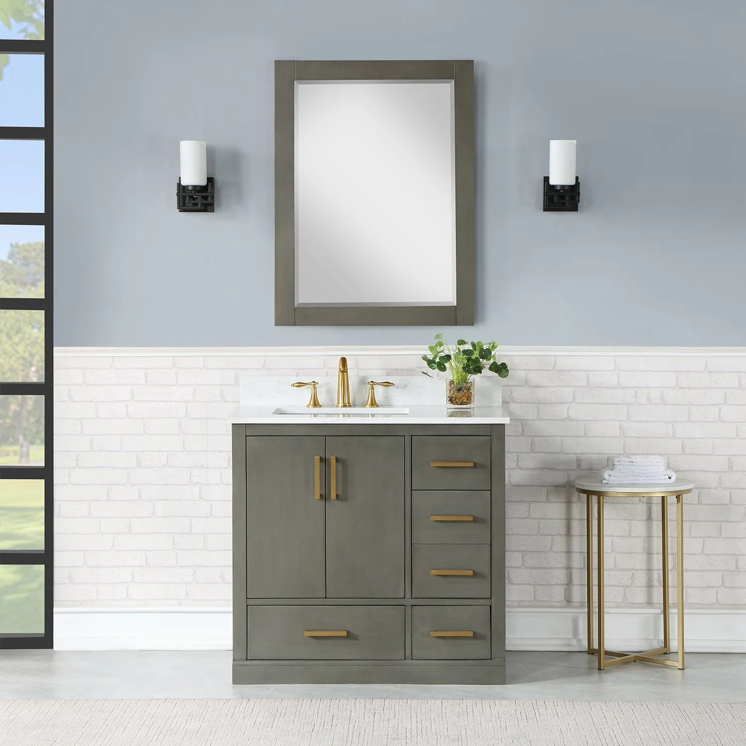 Altair Designs Monna 36" Single Bathroom Vanity Set with Aosta White Composite Stone Countertop - 544036-WH-CG-NM