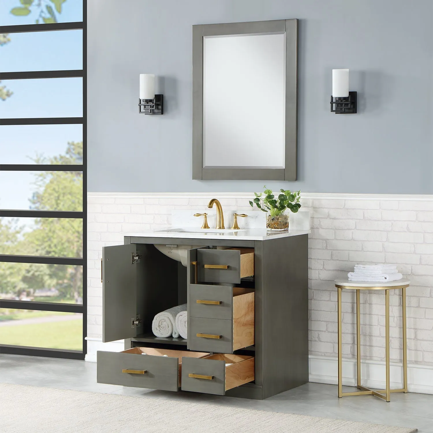 Altair Designs Monna 36" Single Bathroom Vanity Set with Aosta White Composite Stone Countertop - 544036-WH-CG-NM