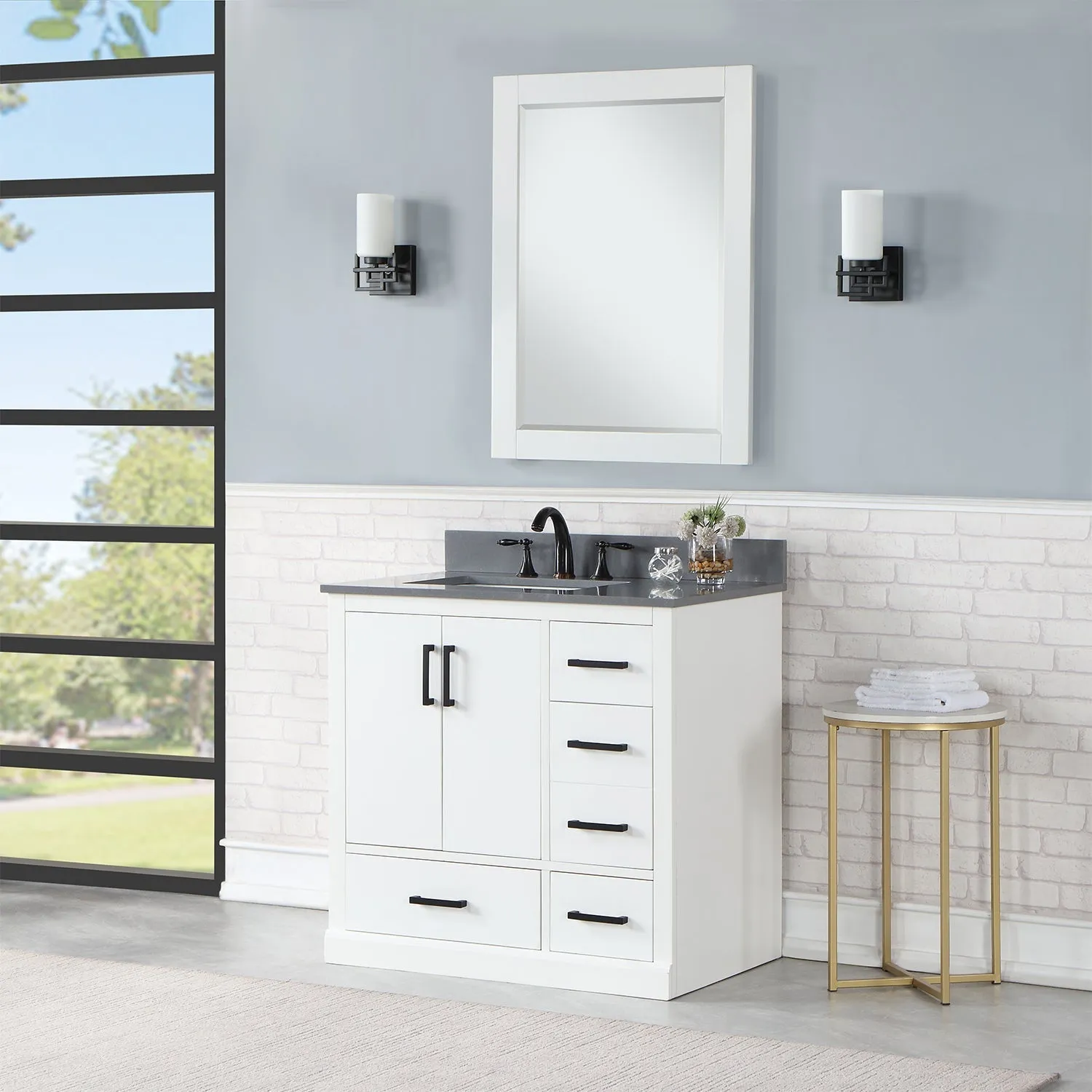 Altair Designs Monna 36" Single Bathroom Vanity Set with Aosta White Composite Stone Countertop - 544036-WH-CG-NM