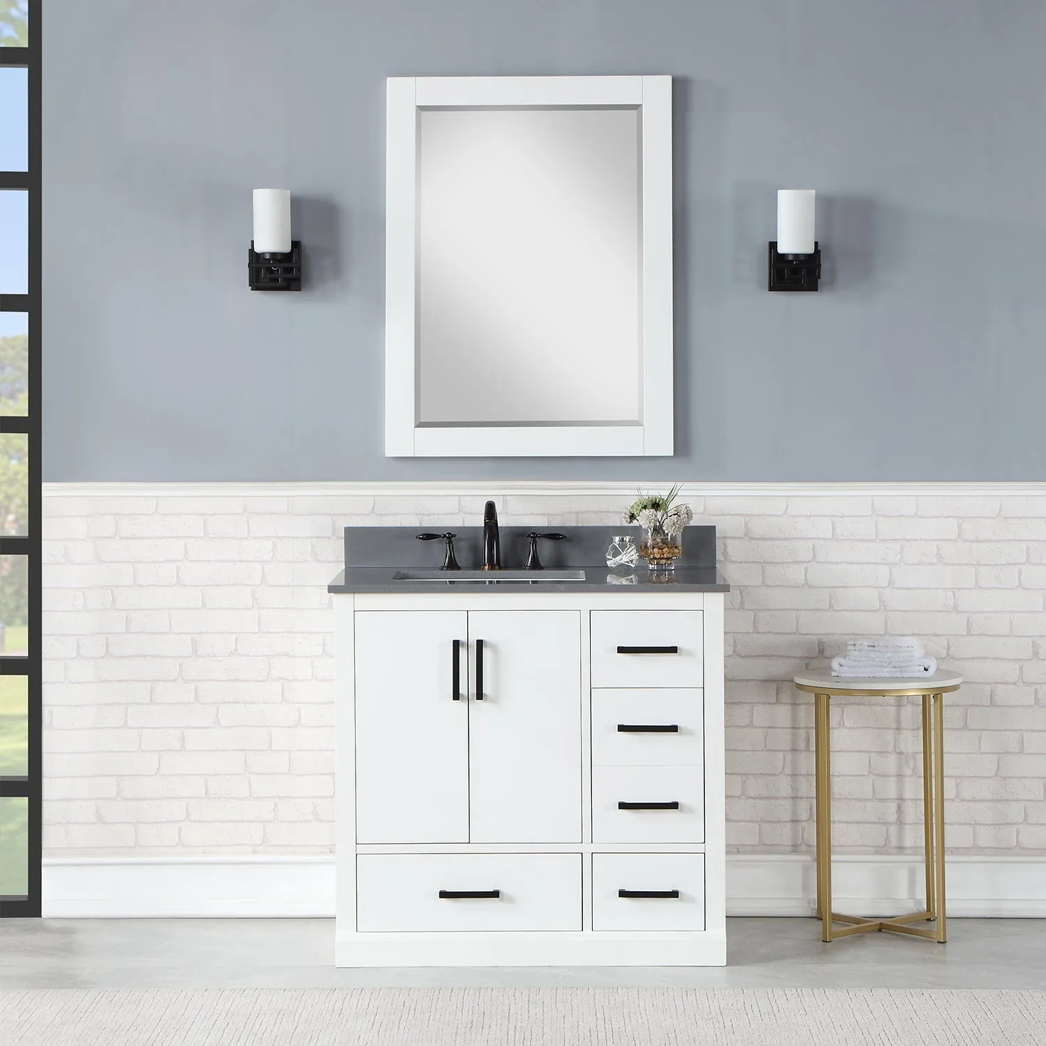 Altair Designs Monna 36" Single Bathroom Vanity Set with Aosta White Composite Stone Countertop - 544036-WH-CG-NM