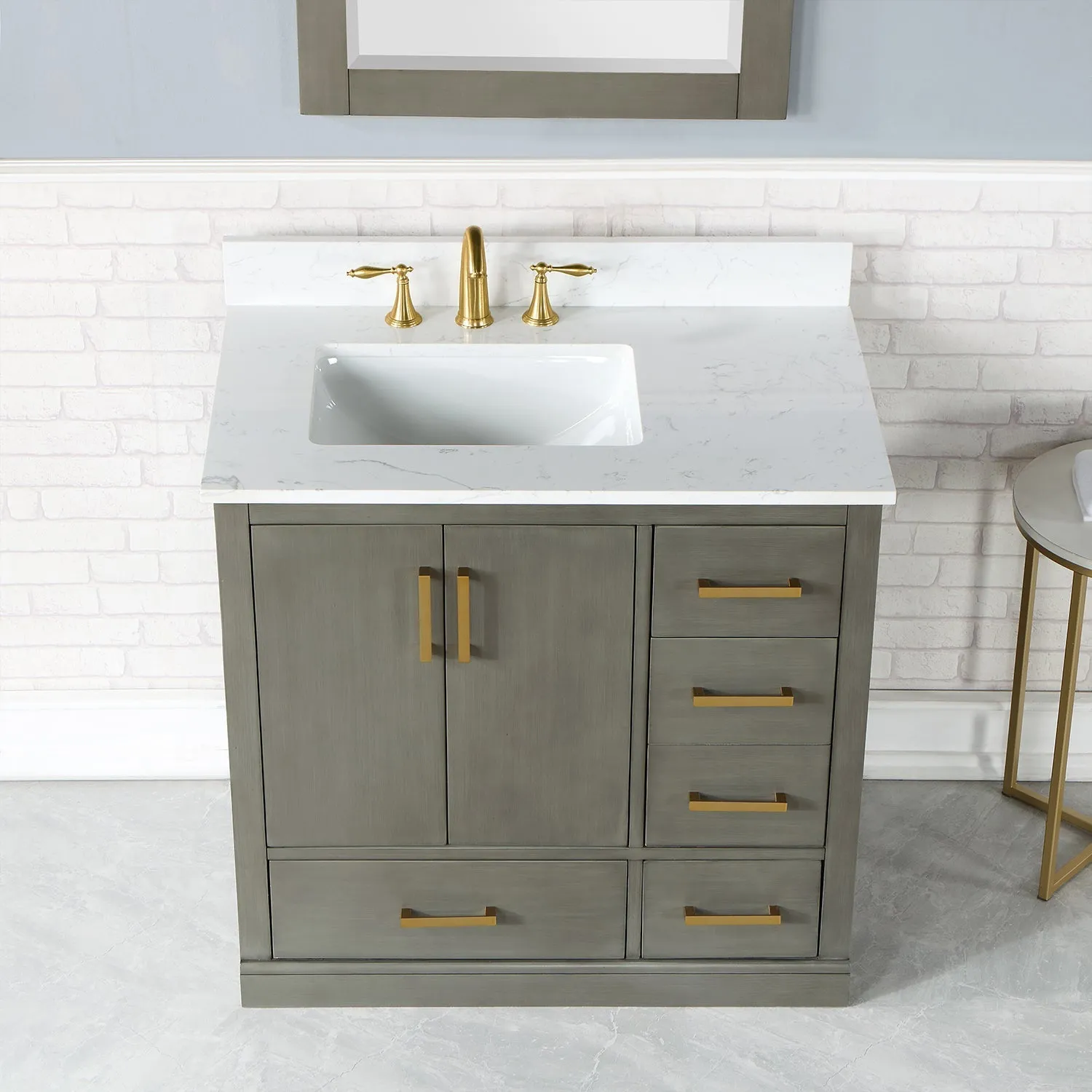 Altair Designs Monna 36" Single Bathroom Vanity Set with Aosta White Composite Stone Countertop - 544036-WH-CG-NM