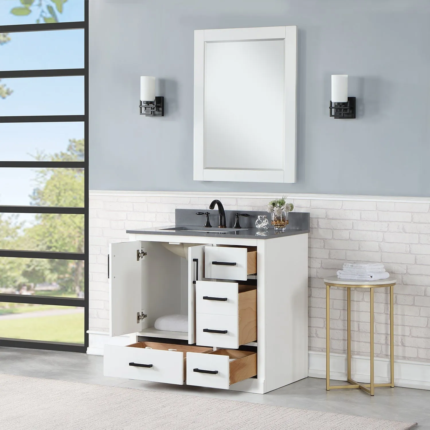 Altair Designs Monna 36" Single Bathroom Vanity Set with Aosta White Composite Stone Countertop - 544036-WH-CG-NM