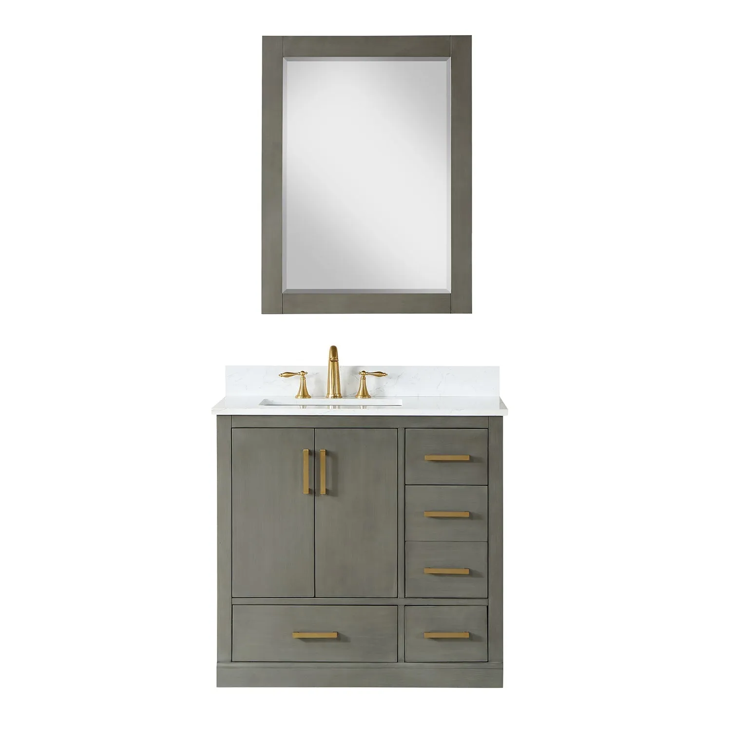Altair Designs Monna 36" Single Bathroom Vanity Set with Aosta White Composite Stone Countertop - 544036-WH-CG-NM