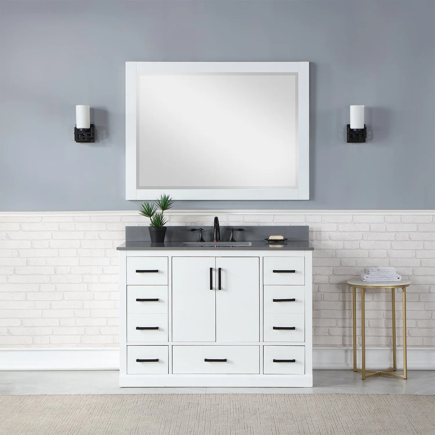 Altair Designs Monna 48" Single Bathroom Vanity Set with Aosta White Composite Stone Countertop - 544048-WH-CG-NM