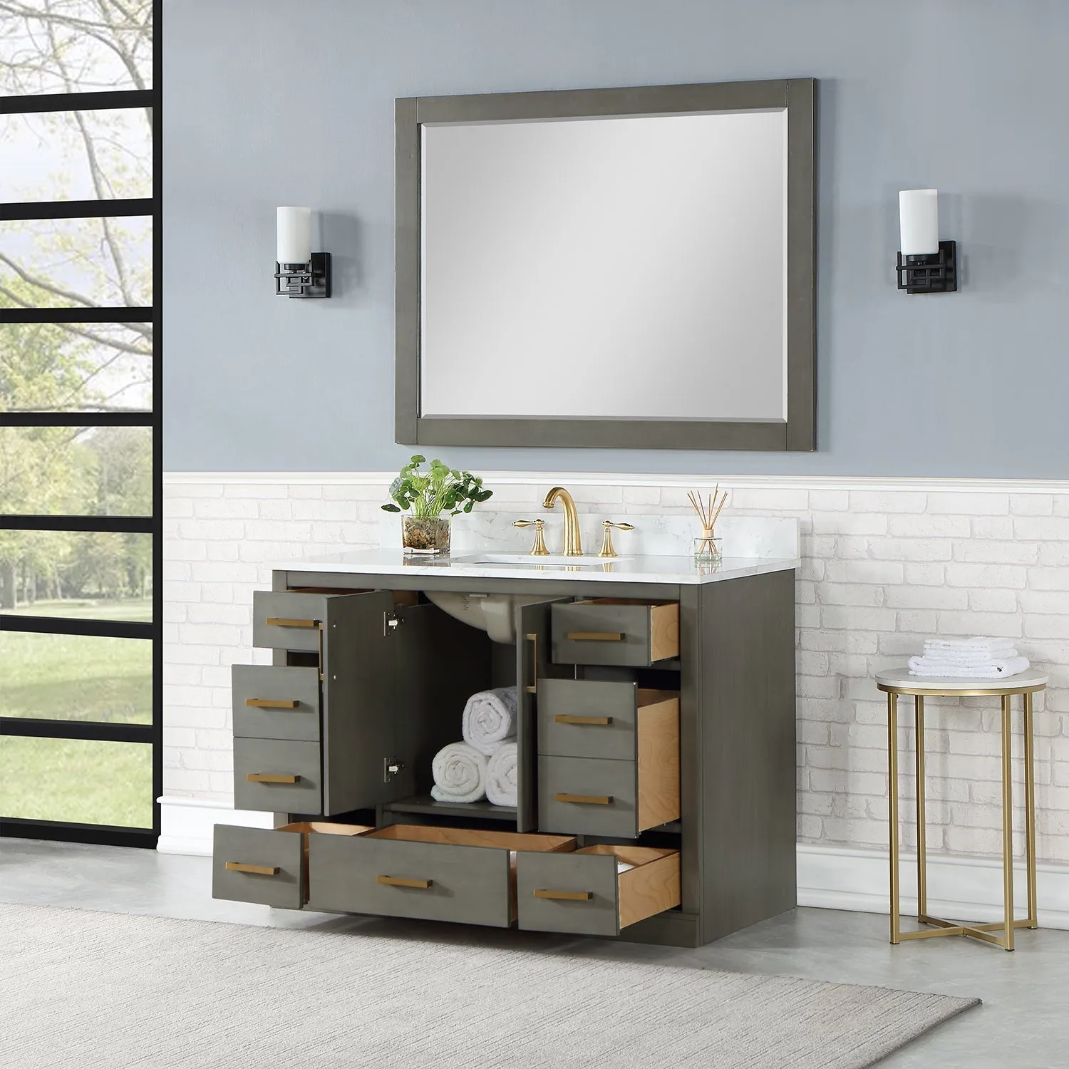 Altair Designs Monna 48" Single Bathroom Vanity Set with Aosta White Composite Stone Countertop - 544048-WH-CG-NM
