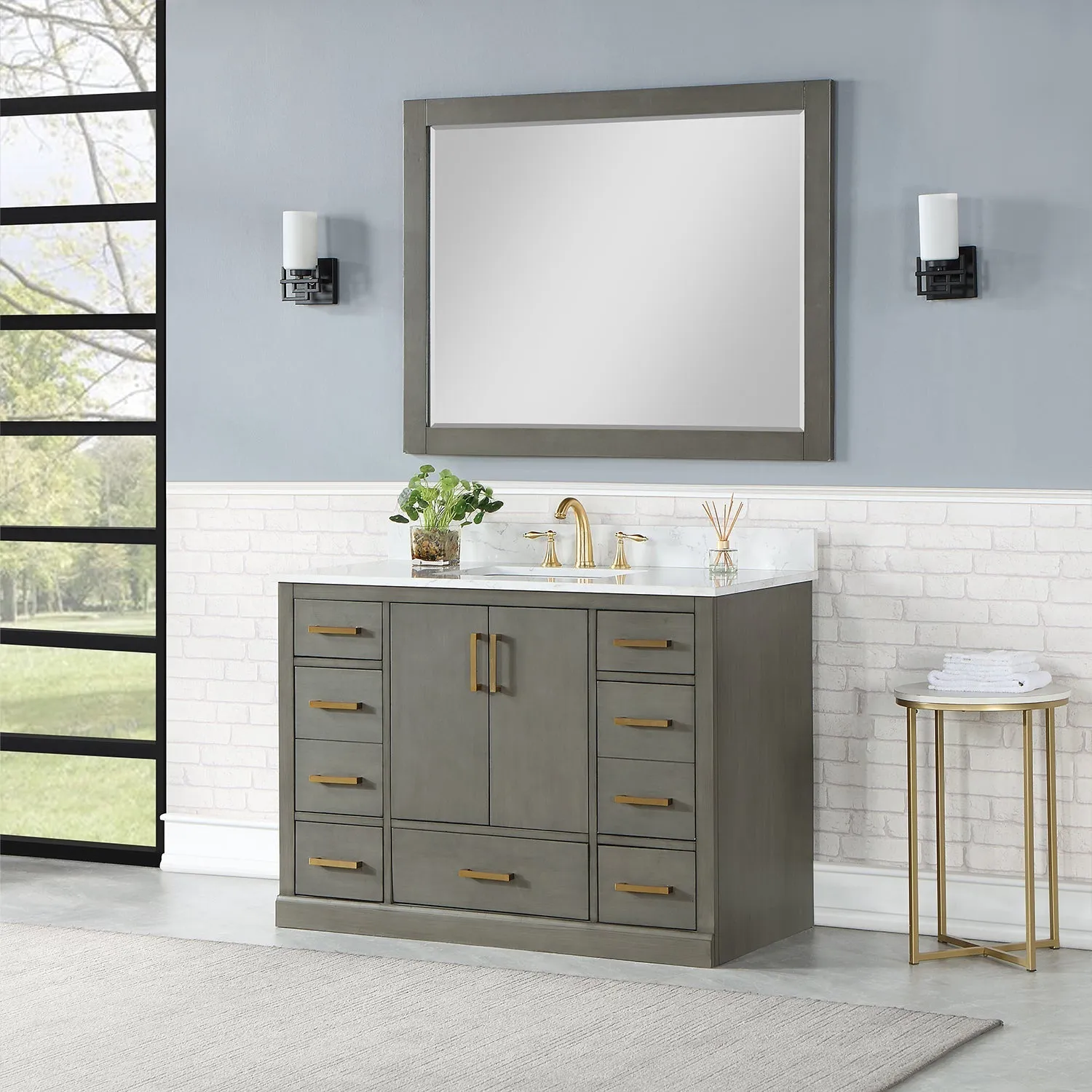 Altair Designs Monna 48" Single Bathroom Vanity Set with Aosta White Composite Stone Countertop - 544048-WH-CG-NM