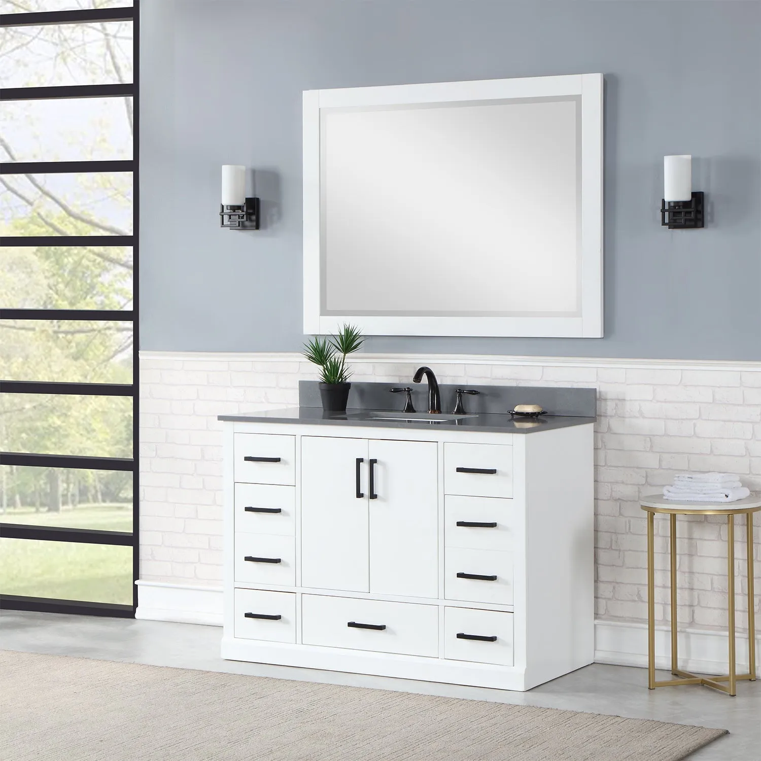 Altair Designs Monna 48" Single Bathroom Vanity Set with Aosta White Composite Stone Countertop - 544048-WH-CG-NM