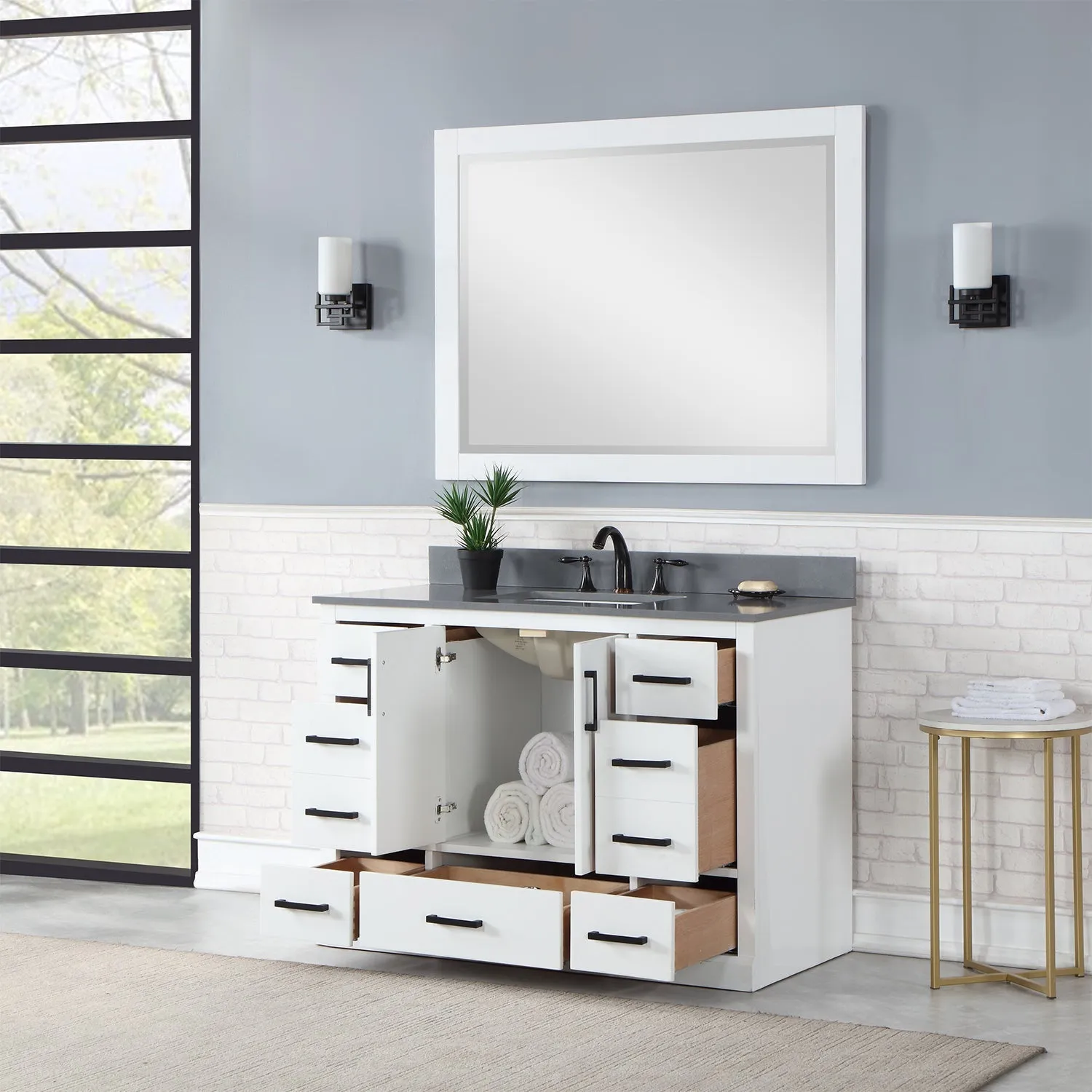 Altair Designs Monna 48" Single Bathroom Vanity Set with Aosta White Composite Stone Countertop - 544048-WH-CG-NM