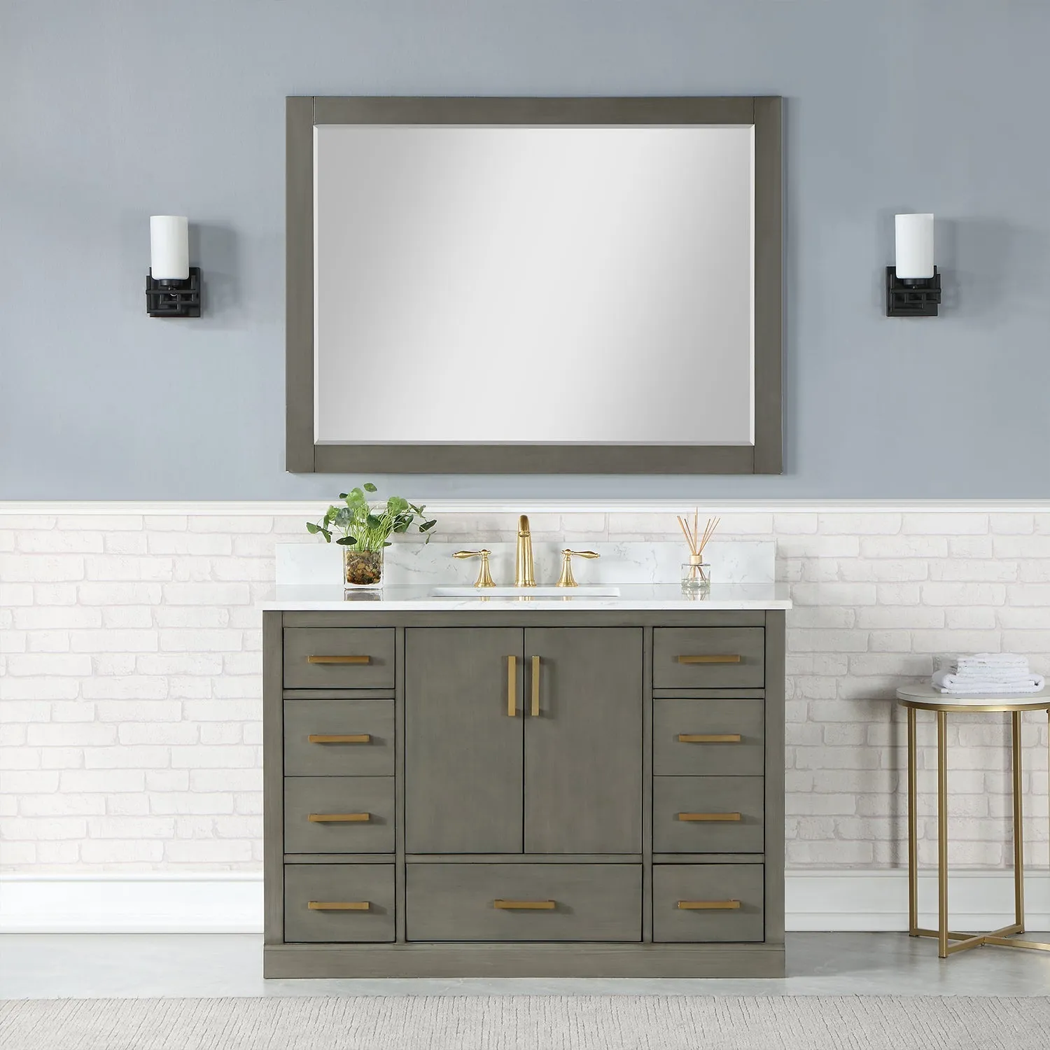 Altair Designs Monna 48" Single Bathroom Vanity Set with Aosta White Composite Stone Countertop - 544048-WH-CG-NM
